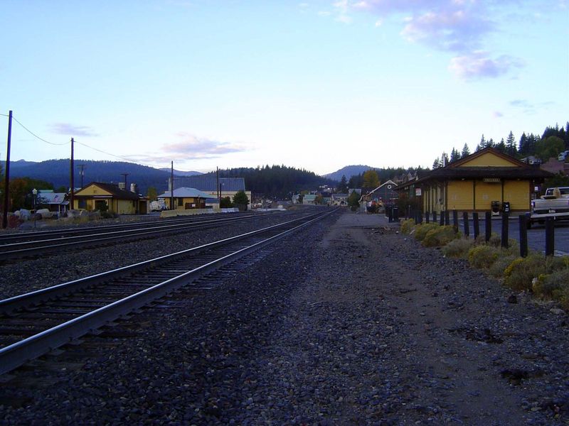 Truckee, elevation 5,800 feet, where the heavy construction ended and the railroad continued east through the modest Truckee River Canyon, p