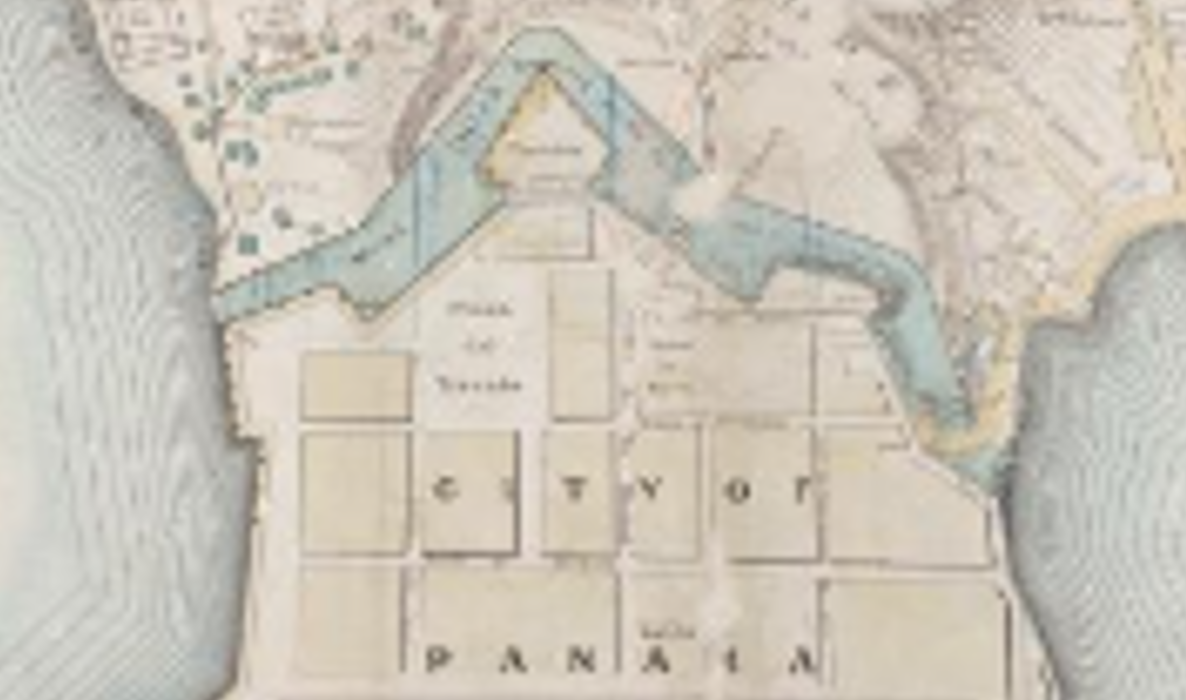 It's shown on this detail from an 1857 map of lands belonging to the Panama Railroad.  Most of the wall was gone by the 1880s.  https:  //ww