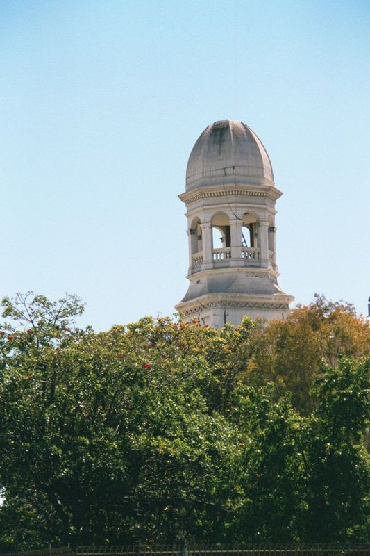The cathedral bell tower. St. Vibiana's was built in 1876 and after the quake delisted as a city landmark. Although not evident in 2002, the