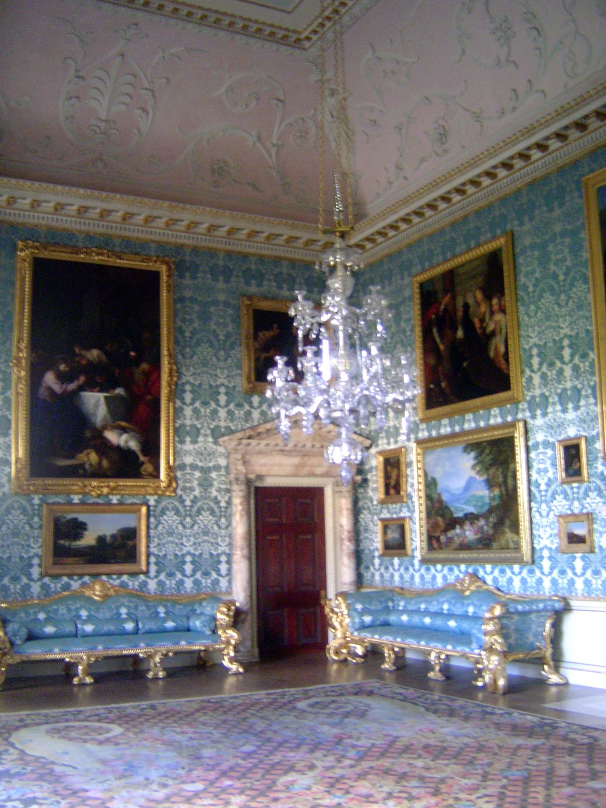 The adjoining State Drawing Room is too grand for any normal person. The bright upholstery and wallpaper are recent restorations, funded out
