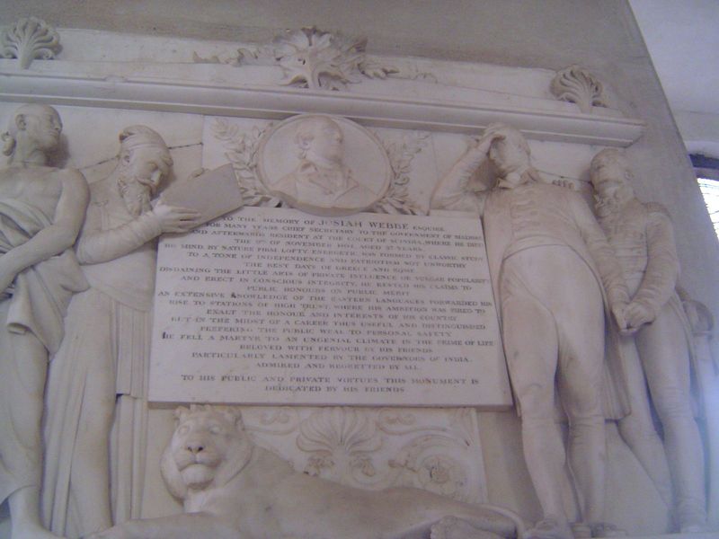 The walls are heavy with monuments, some extremely verbose, like this one, for Josiah "Sri" Webbe, the first chief secretary to the Madras g
