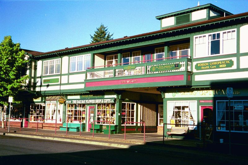 An exception: a new building, with shops around a courtyard and a color scheme that shouts for attention.