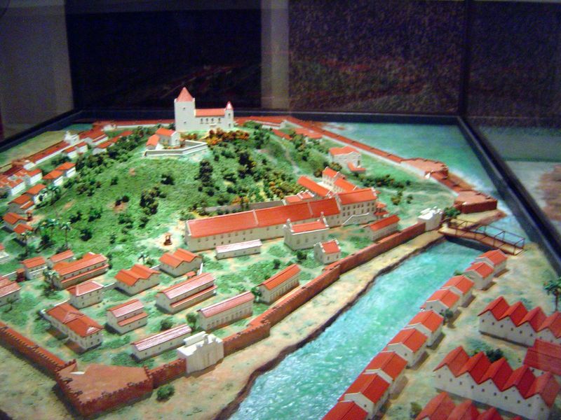 A model in the museum shows the fortress in the Dutch period. Christ Church is there physically, though it is not yet Anglican, and the gove