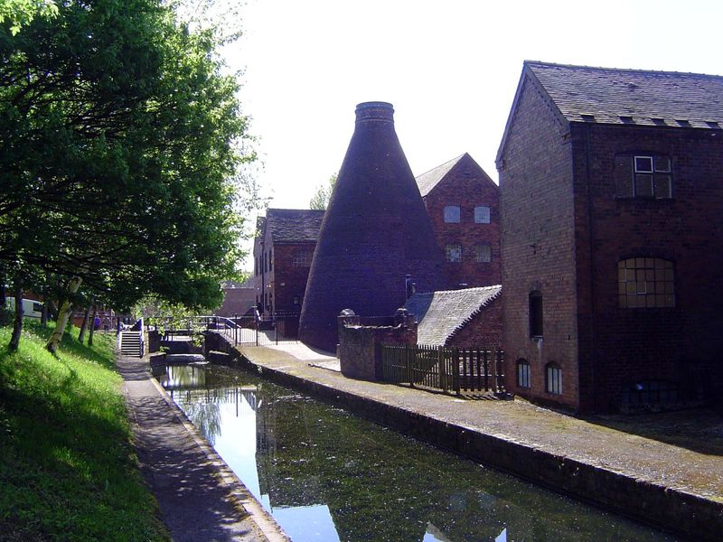 Downstream a mile, at Coalport, there's a pottery from the 1860s and a canal flanking the river.