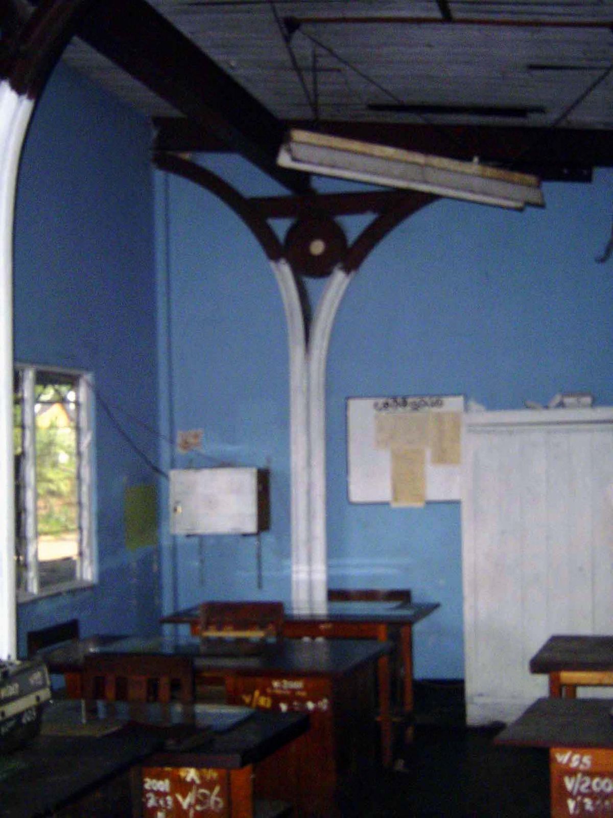 An office supported by old rails.