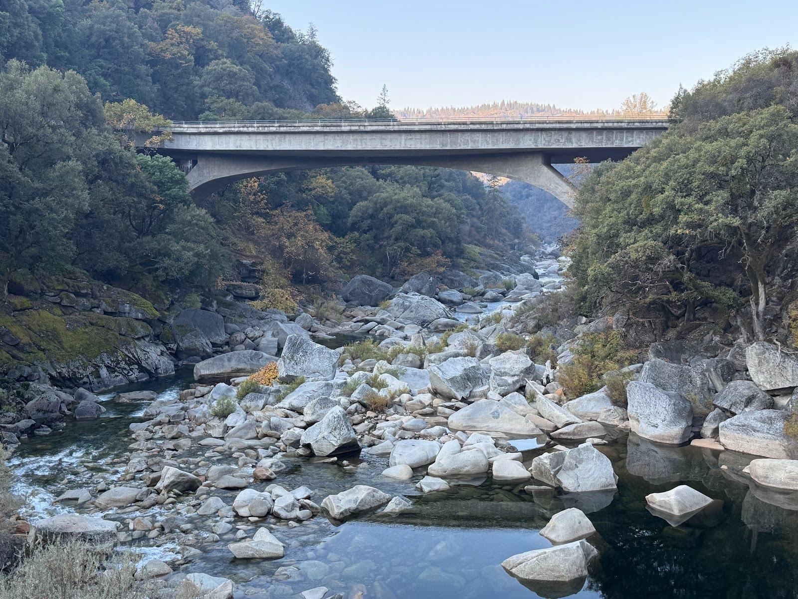 We're half a dozen miles up 49 at the South Fork of the Yuba. We're looking downstream.