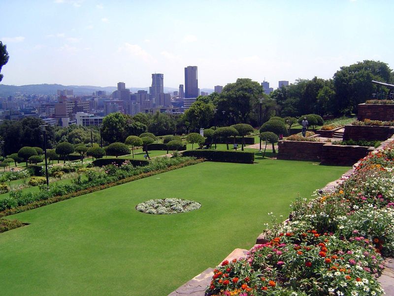We've withdrawn a mile to the east where we overlook the immaculate gardens of the Union Buildings, built after the Boer War as the administ