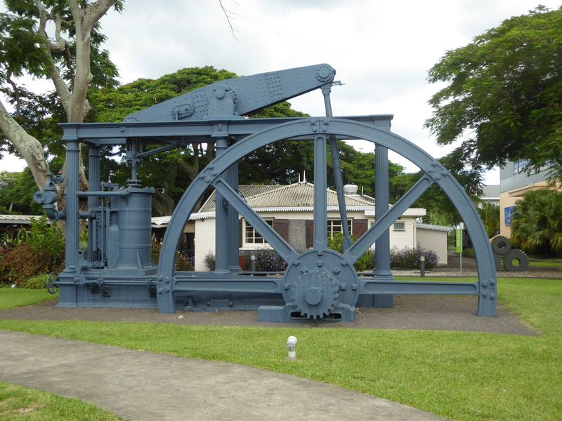 A a truncated steam engine at l'Aventure du Sucre, a museum on the grounds of another factory that quit working in 1999.