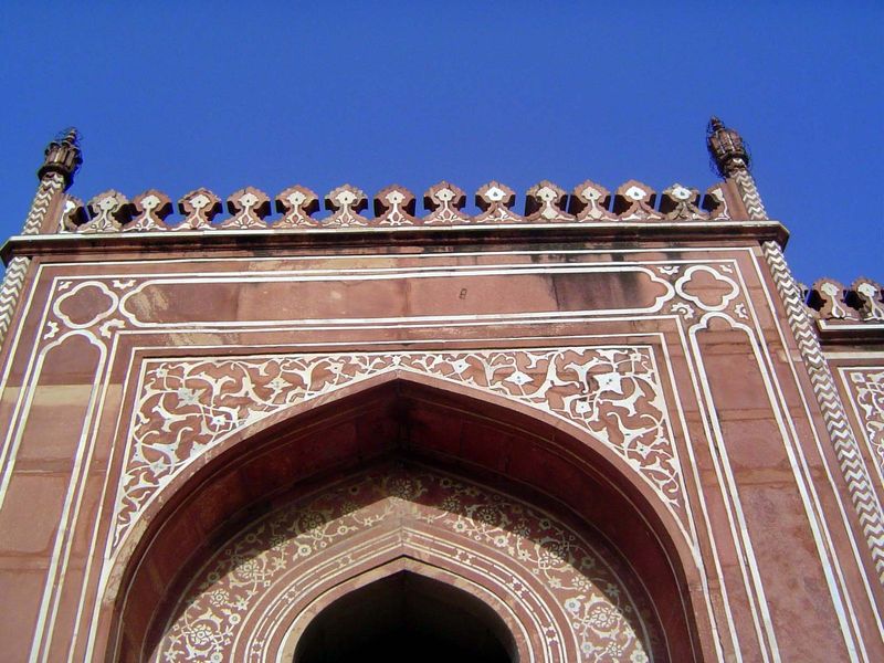 Marble inlaid in sandstone.