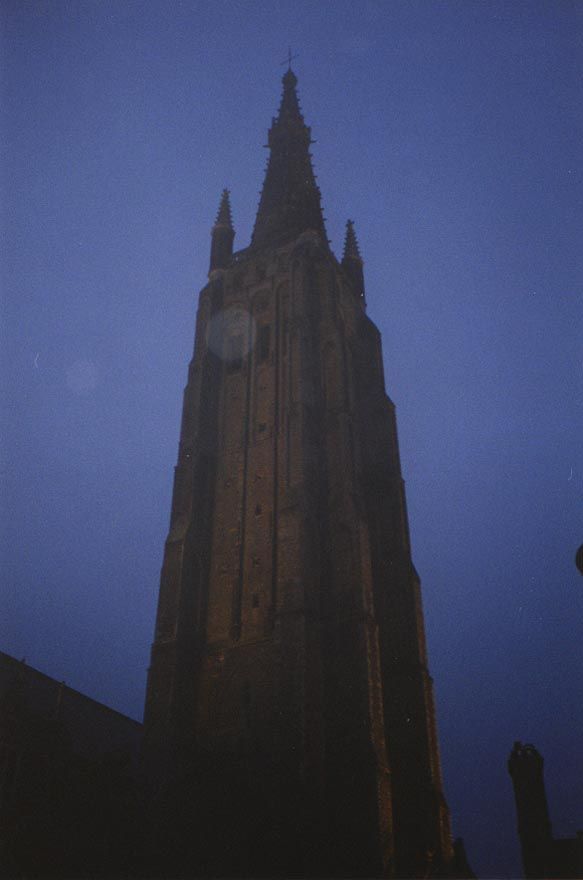 The brick tower is 400 feet high; inside the church is a Michelangelo pieta.