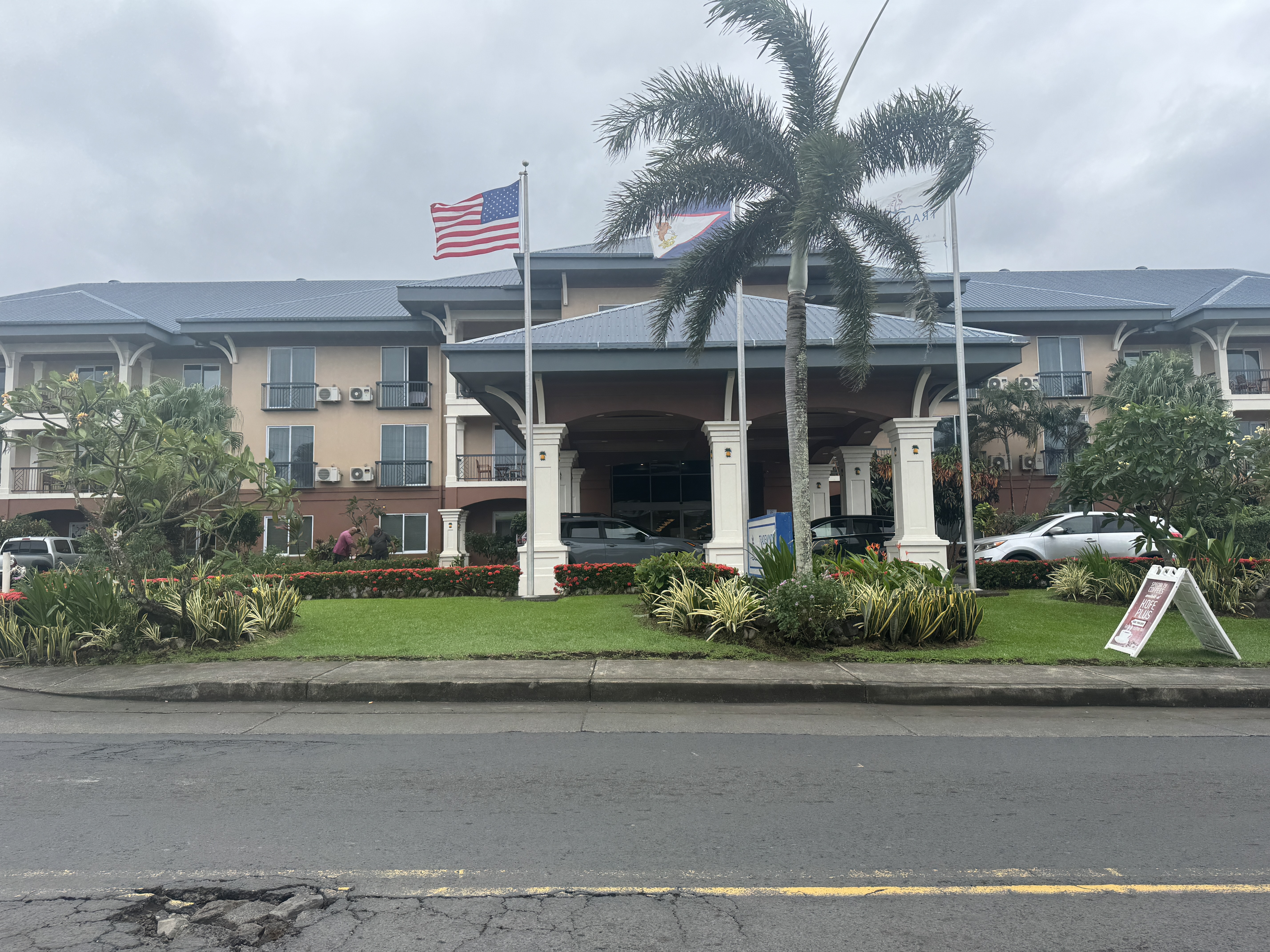 Inexcusably, I neglected to photograph the island's McDonald's, which is near the airport.  So is this, the island's only conventional hotel