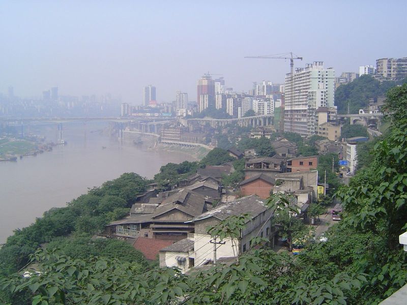 His office looks upstream along the Jianlingjiang or Jianling River. Here, from a point near his office, we look downstream toward central C