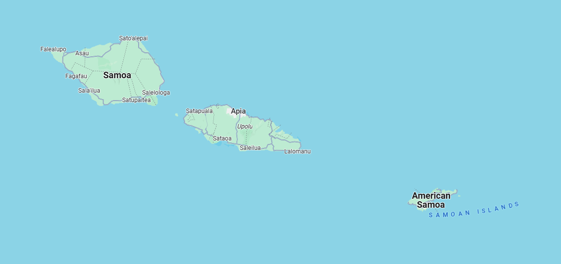 Here we are, a bit over halfway between Hawaii and New Zealand.  There are no flights from the mainland United States, and there's only one 