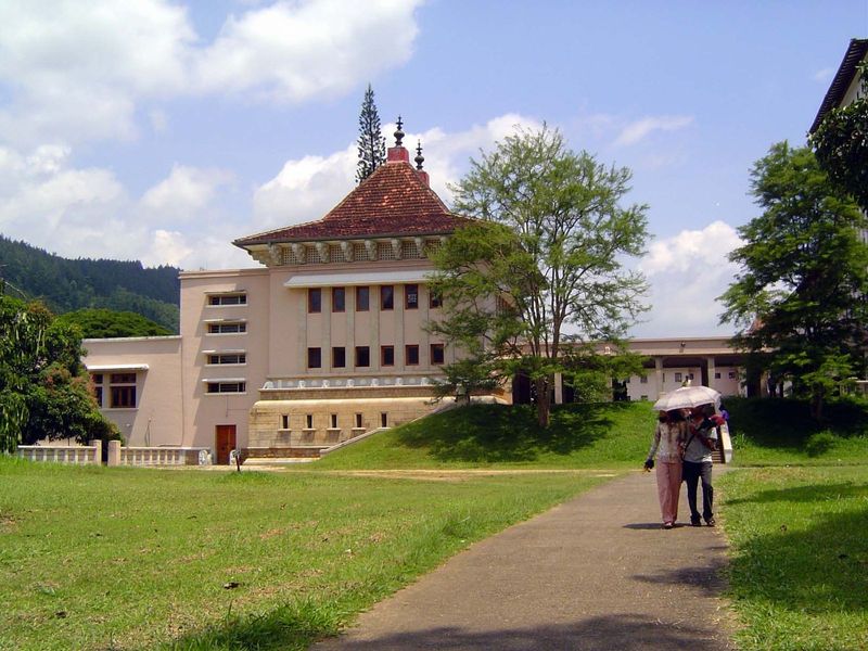 More peaceful, at least if you find a moment not seized by protesters: the Arts College of Peradeniya University—its roof once again echoing