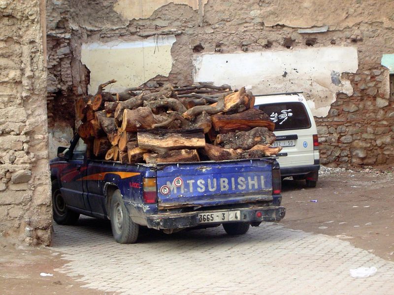 Some of the wood winds up as firewood trucked to the old city, here next to the kasba mosque.