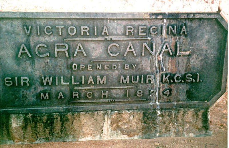 More practical work: a plaque at the Agra Canal headworks at Okhla, south of Delhi. The water flows a hundred miles to the south. The initia