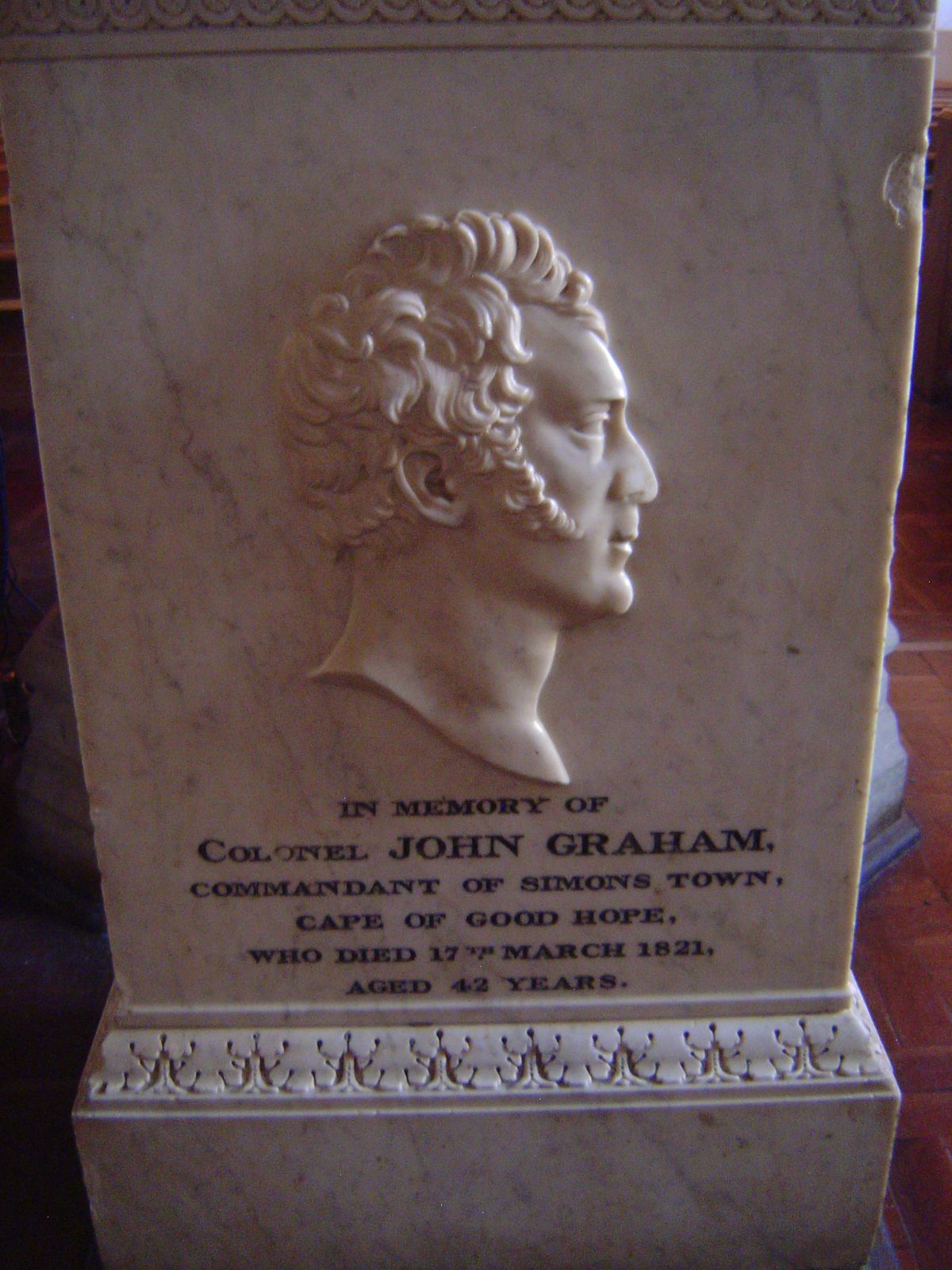 Inside the church there's a monument to the town's founder, who died a year after the arrival of the main contingent of settlers.