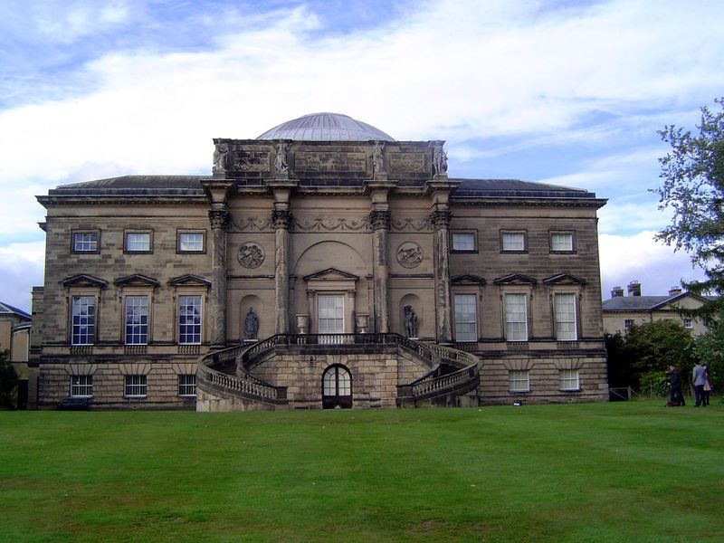 The dome crowns a rotunda called the saloon and leading to the Marble Hall, the grandest room in the house and one alternatively entered dir