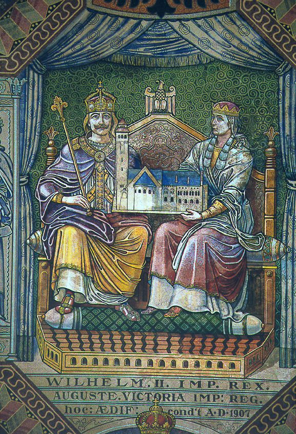 In the mosaiced apse of the church, an obedient Wilhelm wonders where on earth she's going to put her latest garage-sale coup.