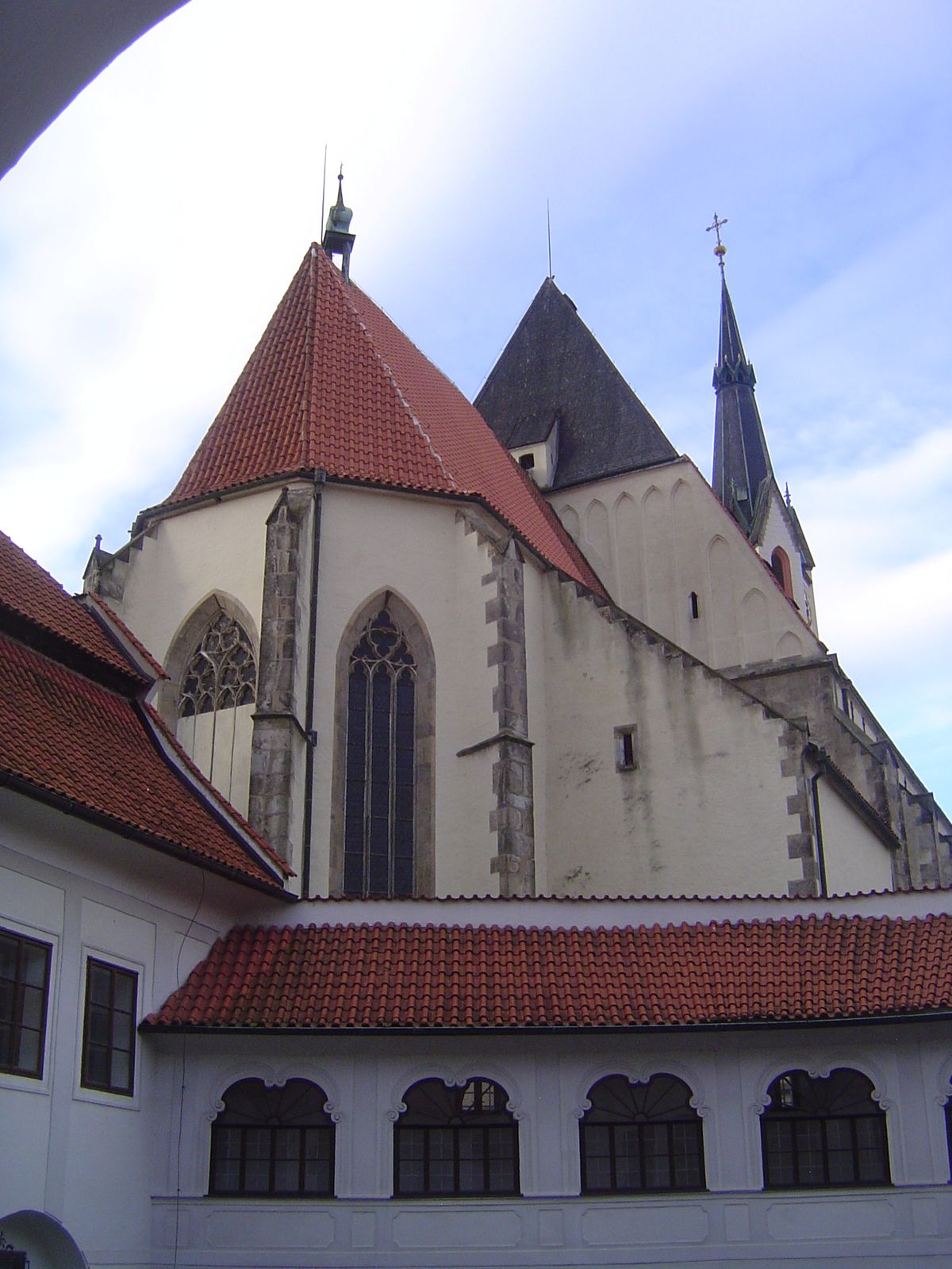From the prelature there's a good view of the wickedly raking roof of the church, along with its replacement spire.