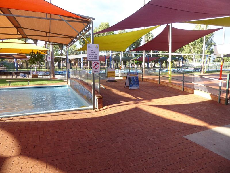 The shade sails on the town's public swimming pool are expensive to buy and expensive to maintain, but trees would have their own downsides—