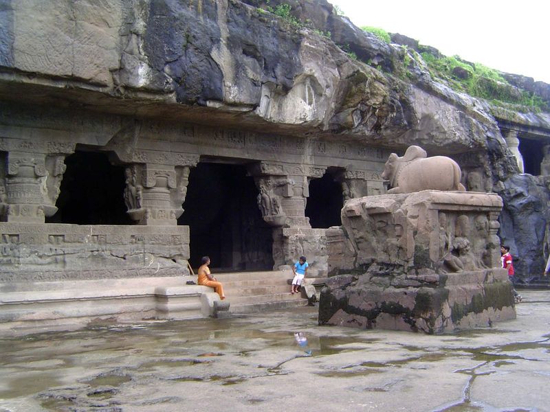 Cave 21, Rameshwar, with intricately carved entrance columns.