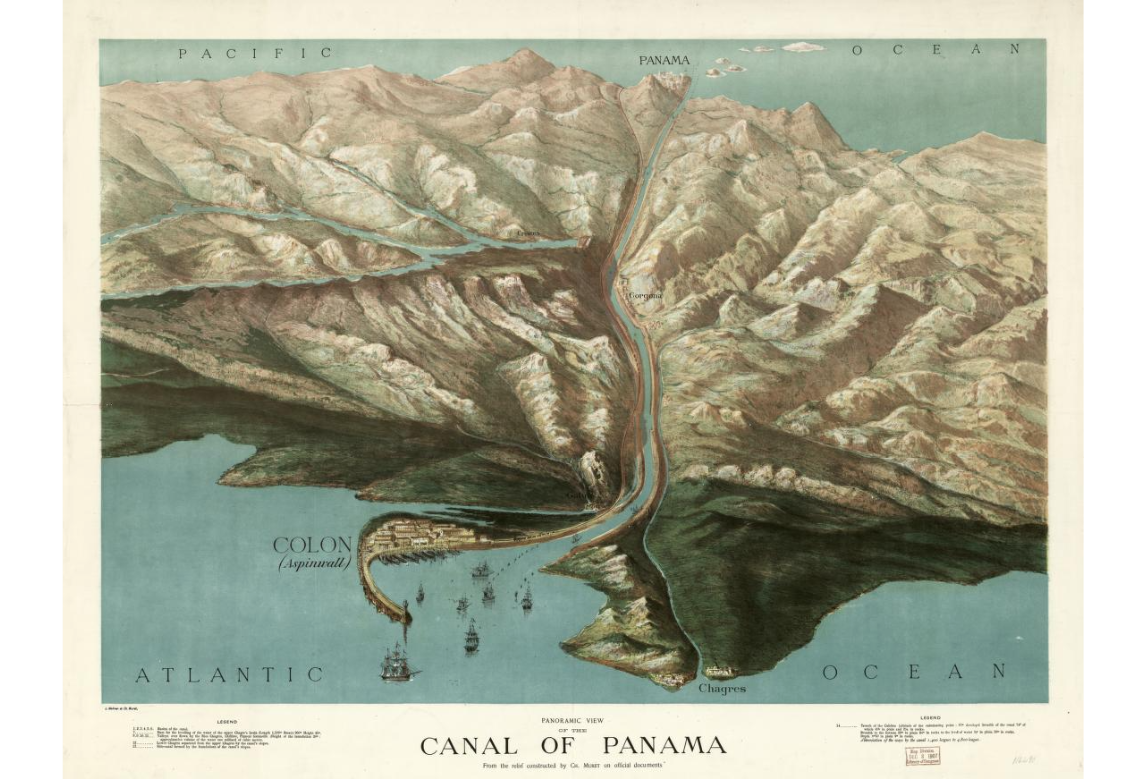 If only it were this simple!  Here's a picture painted by Charles Muret in 1881 of a sea-level canal through the Isthmus of Panama.  It conv