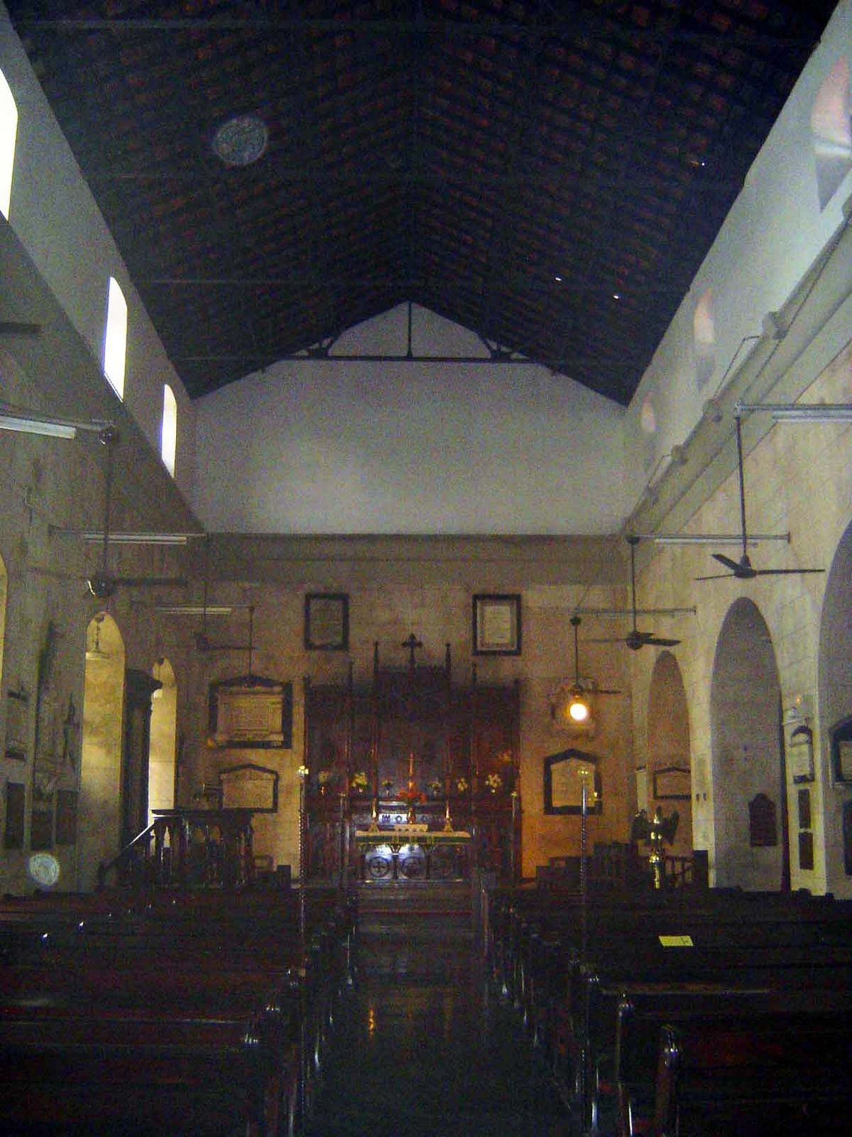 The nave, originally two separate rooms. Lewis suggests that the arches were added during the British period.