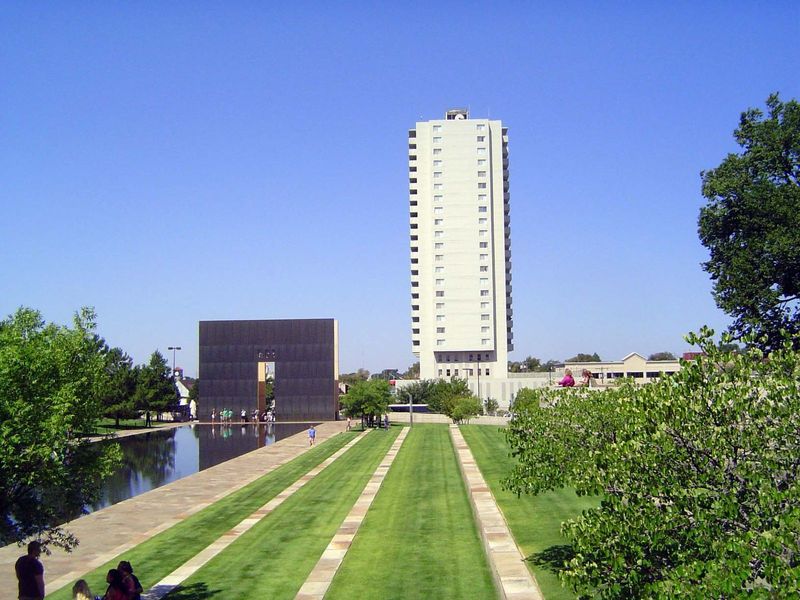 A view of the Regency Tower from the memorial to the victims of the bombing of the Murrah Building.