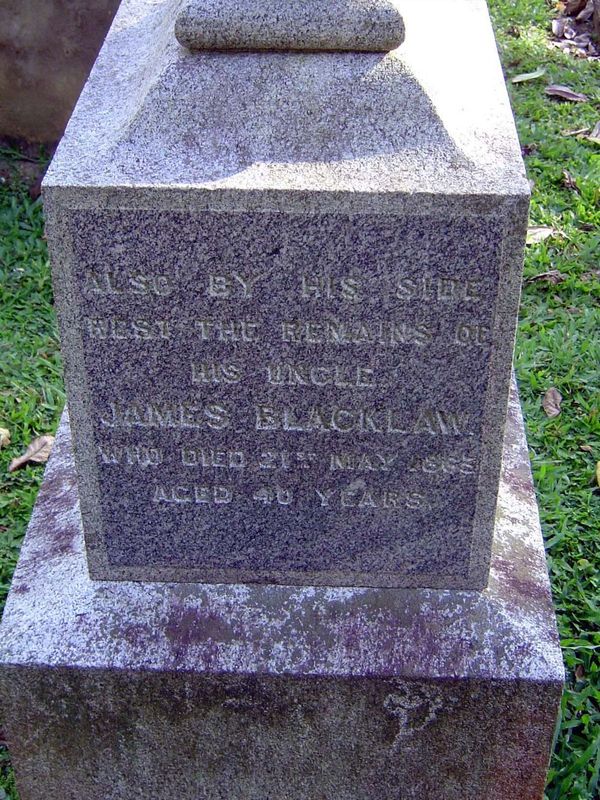 James Blacklaw 1823-63 was one of 14 Ceylon immigrants from the tiny village of St.Laurencekirk, Kincardineshire. Lured by Peter Moir, who h