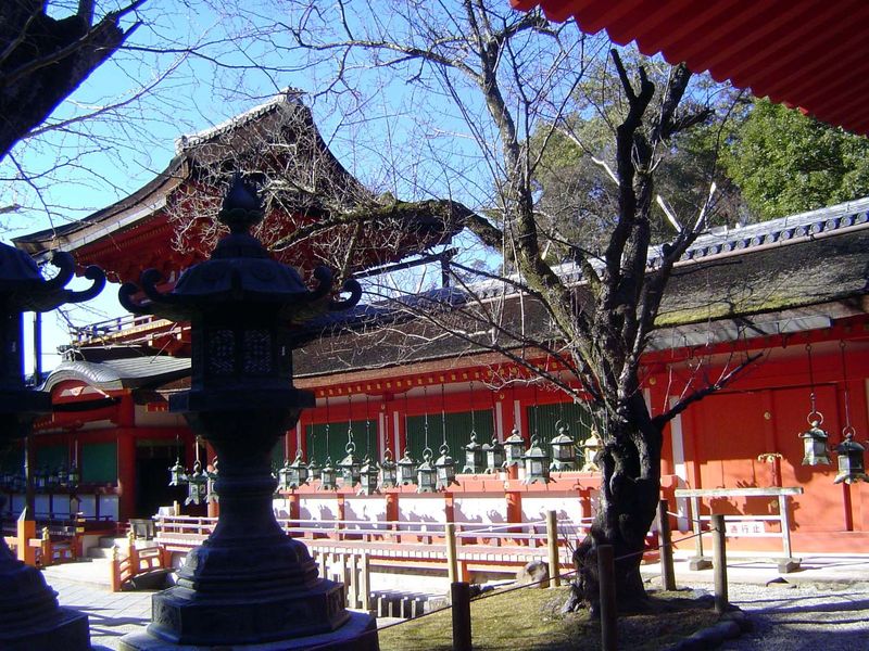 The shrines are under the roof in the background.