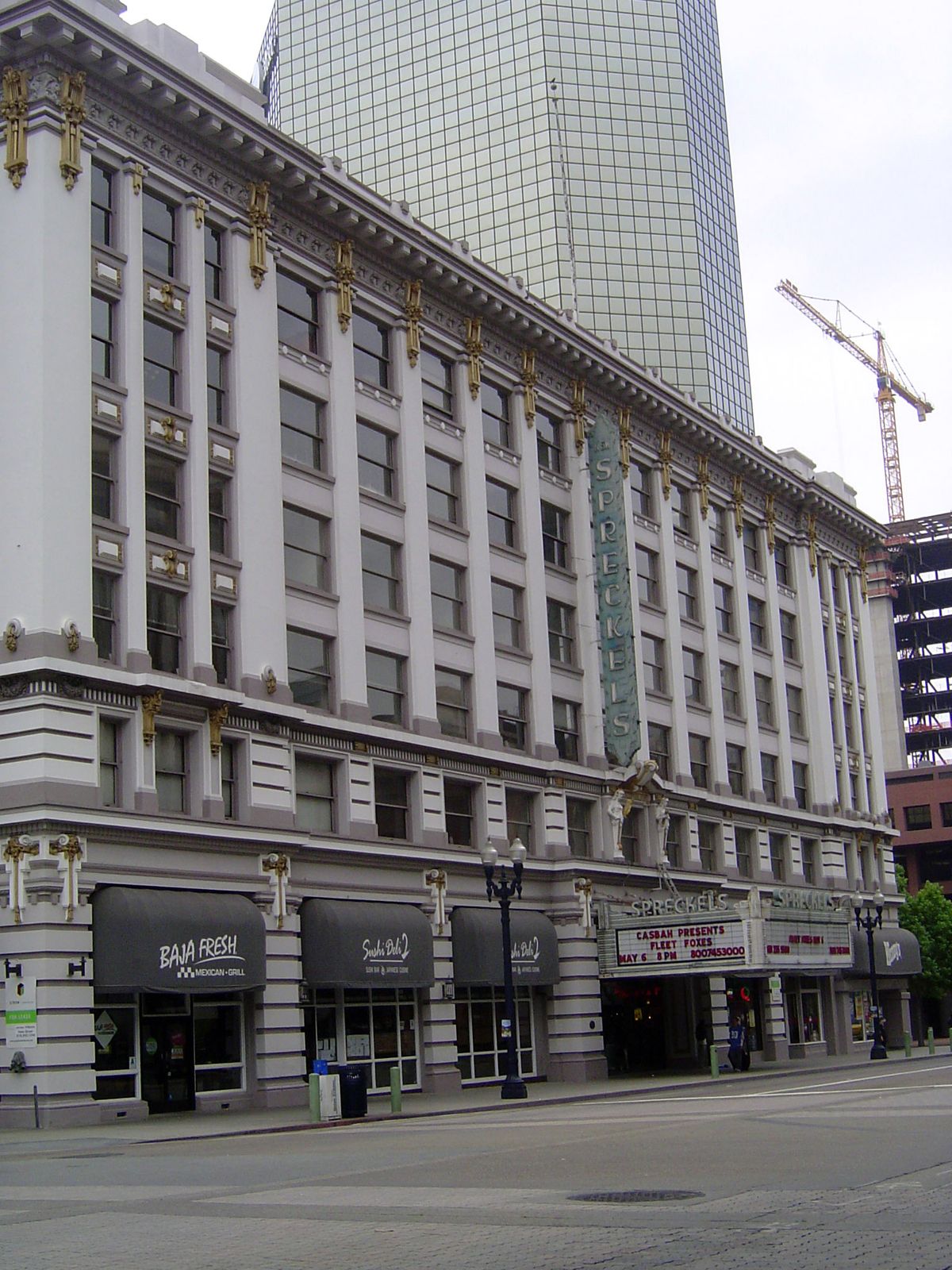 The Spreckels Theater, built by the city's then-wealthiest resident, John D. Spreckels, whose father Claus had come from Germany and built a