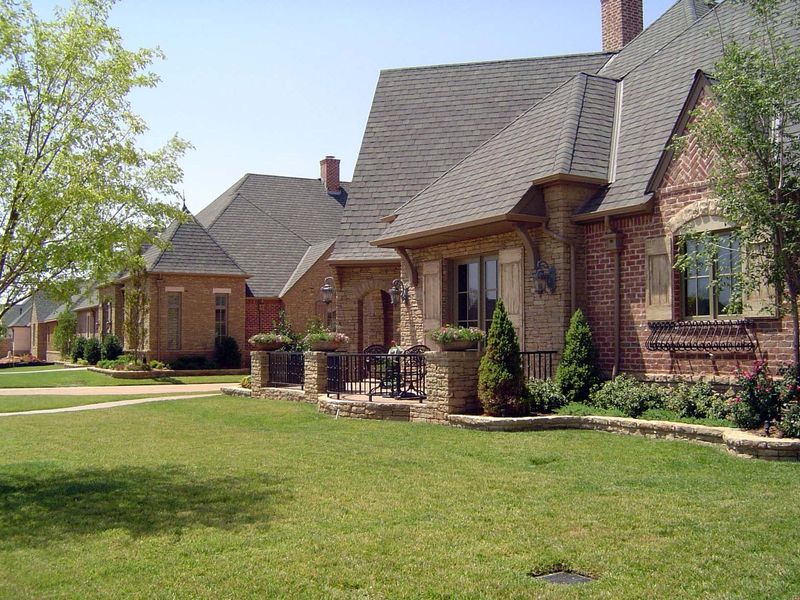 When the supply of stone runs out, brick is laid in busy patterns.