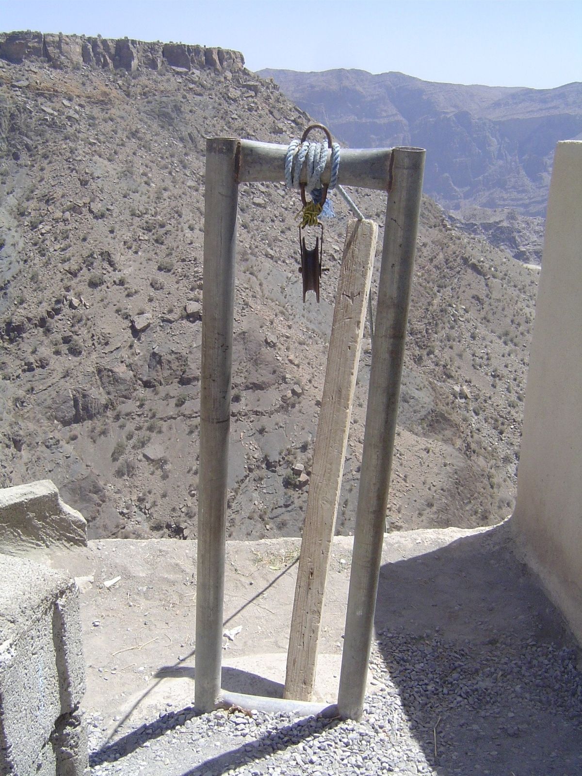 Pulleys are used to carry things up and down the valley wall.