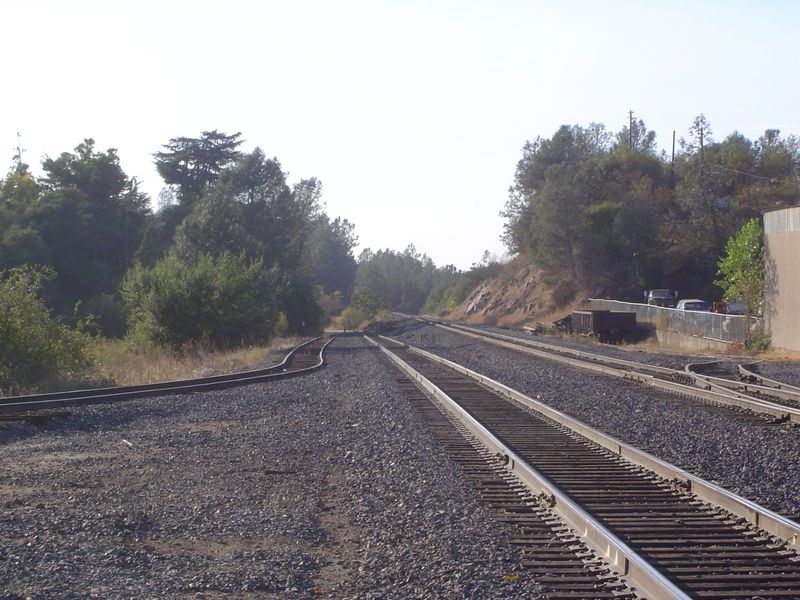 The mainline at Newcastle, with the old, now useless, siding that once served the packing sheds. The elevation here is about 1,000 feet. Thi