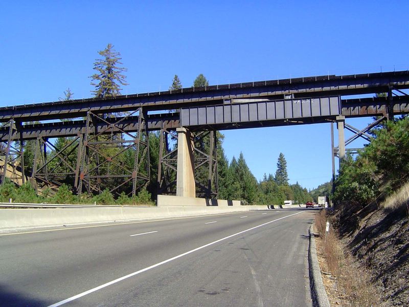 The railroad makes a big S-curve at Colfax, crosses Interstate 80, and heads to its first bit of scenery. The bridges are more of Harriman's
