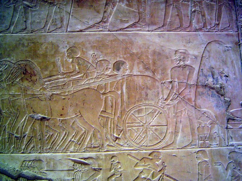 Horses pull a chariot.