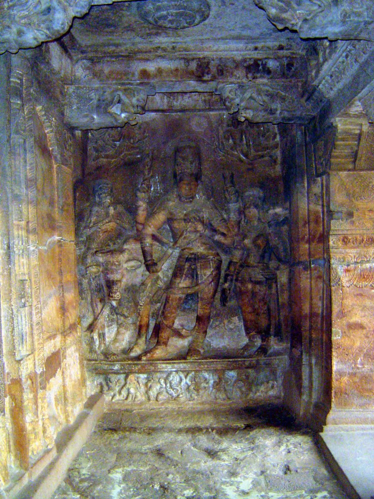 Ardhanarisvara, a combination of Shiva and Parvati intended perhaps to bring comity between devotees of Siva and Sakti. Shiva is on the left