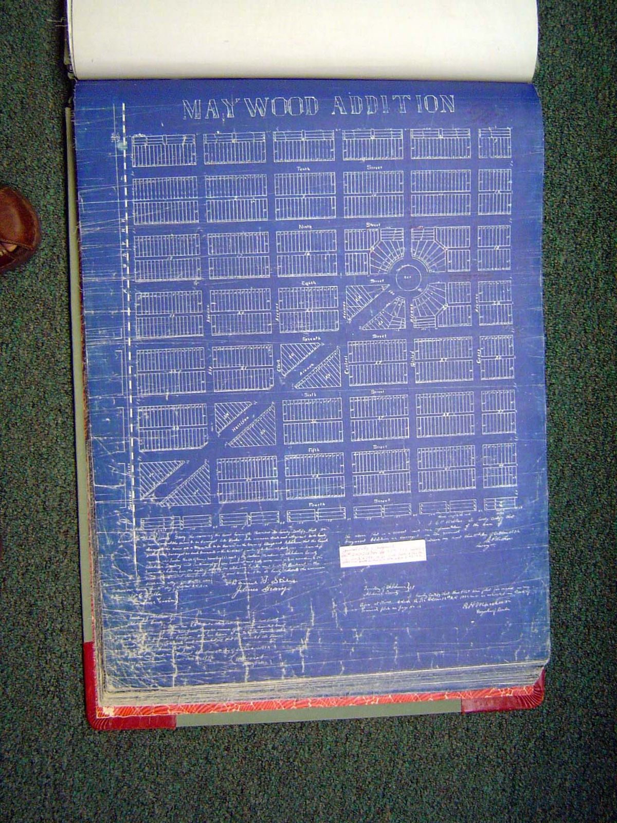 Here's the original plat, dated 1892. The names of the developers, Stiles and Geary, survive in street names. The diagonal is named Harrison