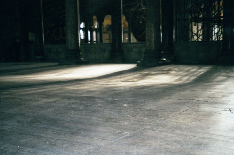 The flooring of the north gallery, with significant sagging in the marble.