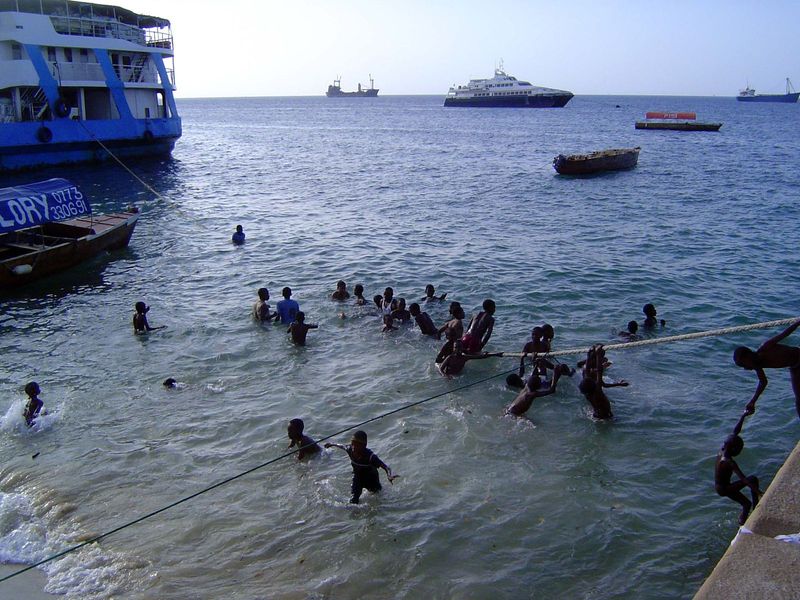 The island sits 20 miles off the coast of Africa, and its harbor, facing the continent, is a busy one, though mostly with small craft. Here 