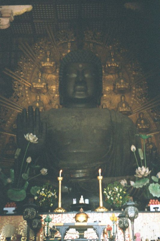 Inside: the world's biggest bronze statue, the Daibutsu or Great Buddha, weighing in at 452 tons and with a height exceeding 50 feet. It's b