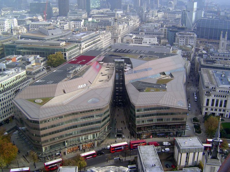 One New Change claims to be the only shopping center in the City of London proper. Architect: Jean Nouvel. Nickname: The Stealth Bomber. Onc