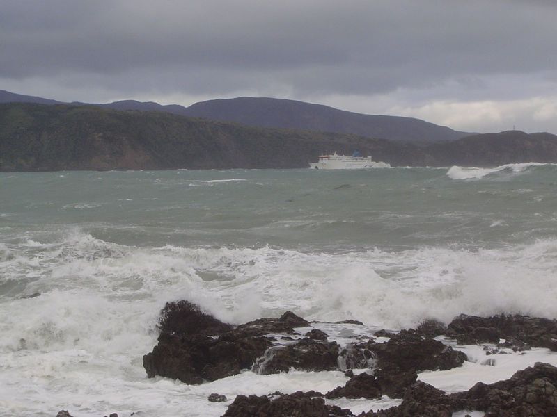 An Interislander ferry enters Wellington Harbor from Picton, 50 miles and 3 hours away on New Zealand's other big island, the South Island. 