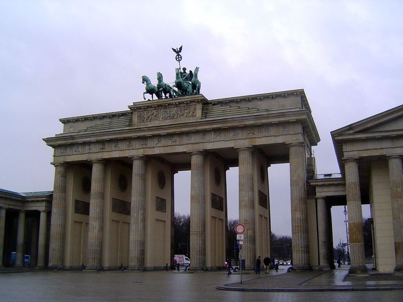 The Brandenburg Gate, originally a gate in the long-vanished Berlin city wall, was designed by the self-taught Carl Langhans. It's a dead-ri