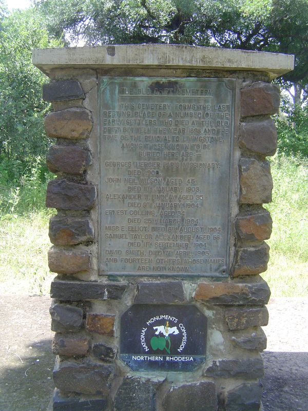 A stone on the site. The choice of the new townsite was up to the British South Africa Company, which would continue to rule here until 1923