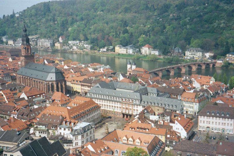 Like the previous picture, this one is taken from the town's castle but has swung upstream a bit to take in the Heilig Geist Kirche 1400, th