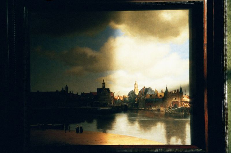 Vermeer's "View of Delft" is lit by natural light at the Mauritshuis, a museum in the Hague, a few miles west of Delft. Here, as the sun com