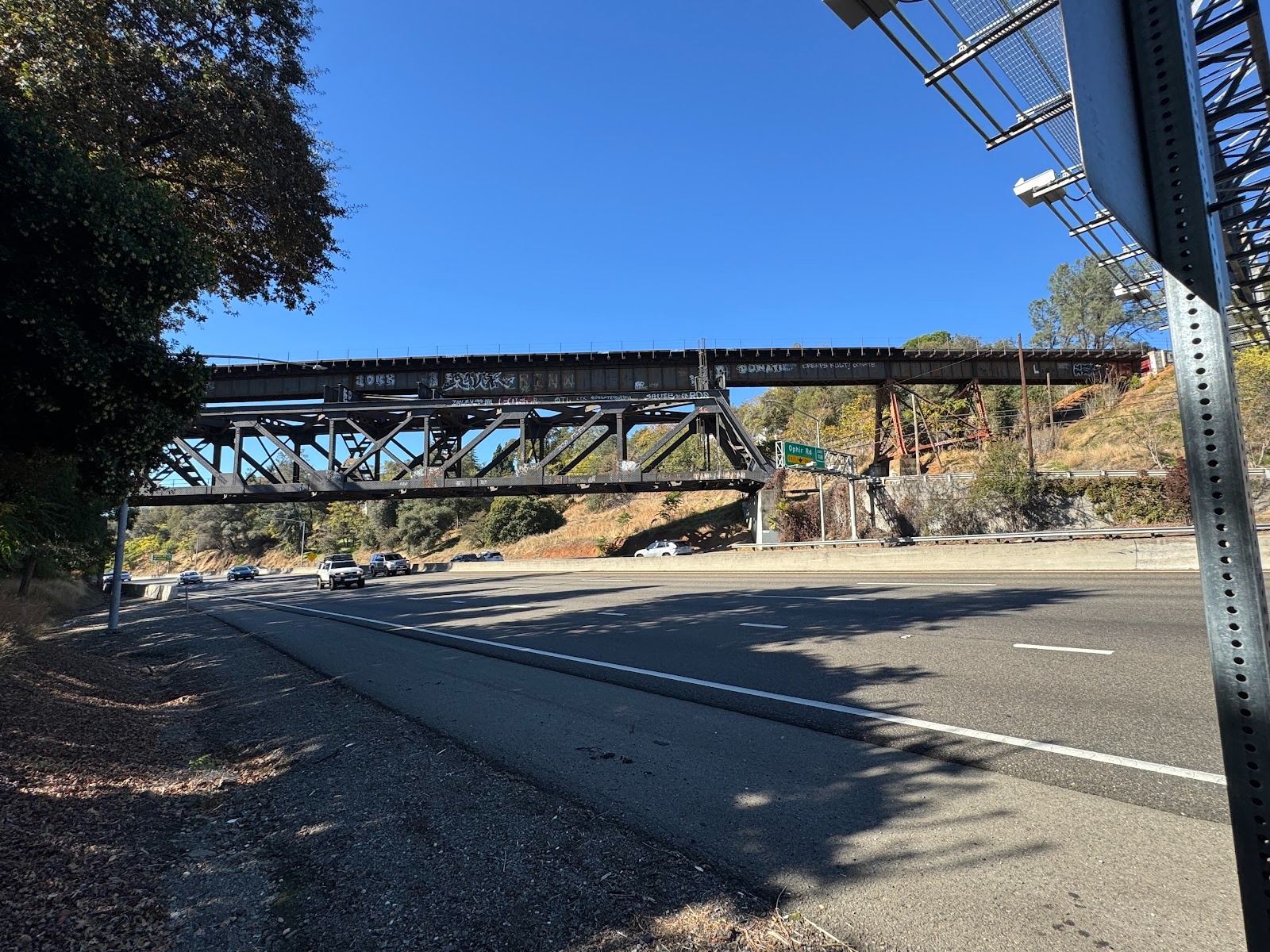 Here's the interstate, along with a reminder that Auburn lies on the route of the first transcontinental railroad.  The tracks now belong to