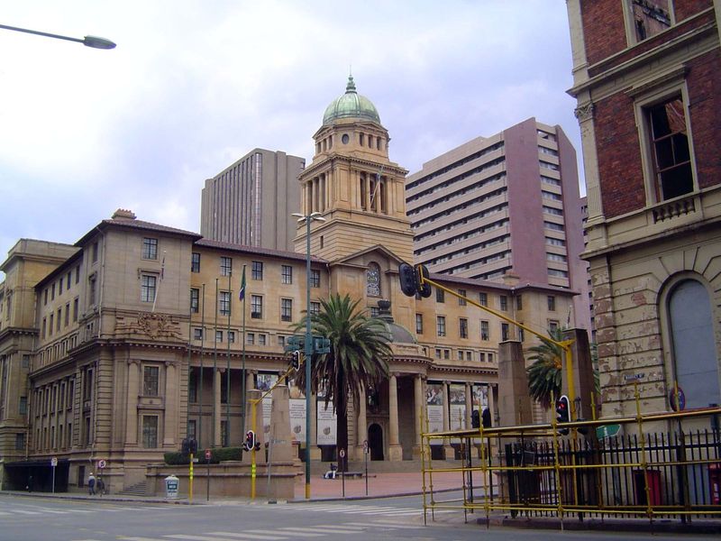 The east facade, with a corner of the Rissik Street post office on the right.